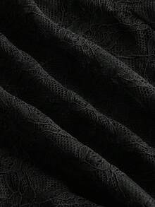 BamGleam 女士 3D 花朵绑带镂空吊带背心和迷你裙性感套装 - 黑色 - 查看 9