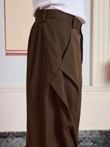 SWAVVY Quần ống rộng trơn màu thường ngày cho nam, dành cho mùa thu - Rỉ Nâu - Xem 6