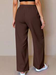 ReShift Pantalones anchos de unicolor casuales de talla grande - Marrón - Ver 6