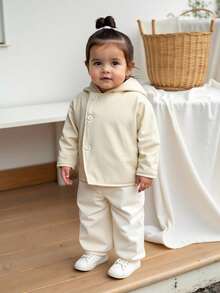 SHEIN Baby Girl Cute Casual Versatile Hooded Thickened Cotton Jacket Suitable For Autumn And Winter Daily Wear Fall - Apricot - View 3