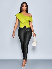 SOLERSUN 女式春夏优雅复古商务休闲露肩不对称单排扣衬衫 - 綠色 - 查看 6