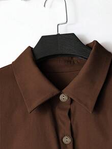 Franclia Loose Fit Casual Minimalist Shirt & Wide Leg Pants Set Brown 2 Pieces Set Work Clothes Women Set Blouse And Pants Set Shirt And Pants Set Brown Set Women Curious George Brown Chocolate Brown