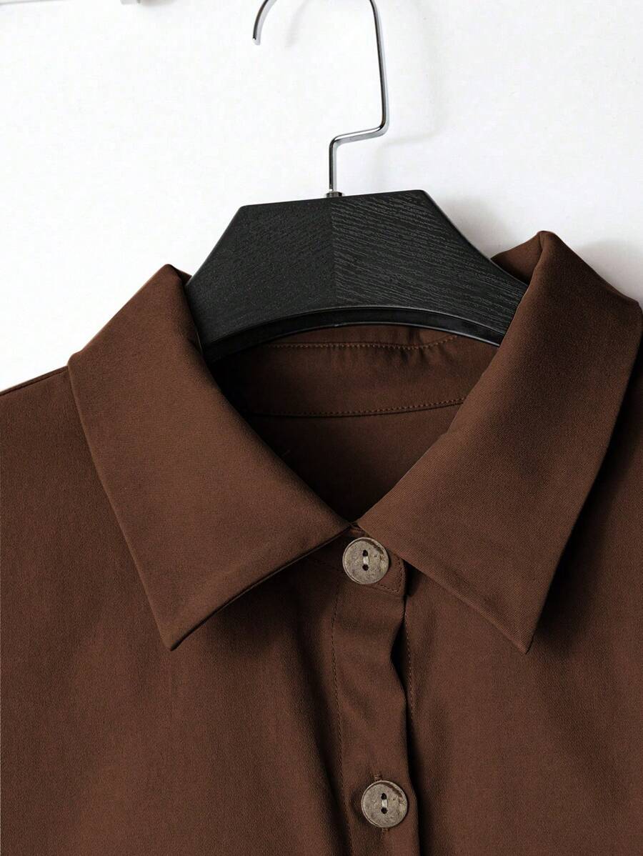 Franclia Loose Fit Casual Minimalist Shirt & Wide Leg Pants Set Brown 2 Pieces Set Work Clothes Women Set Blouse And Pants Set Shirt And Pants Set Brown Set Women Curious George Brown Chocolate Brown