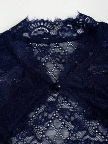 Fairmaia Áo nữ Đức cổ đứng khoét sâu ren lãng mạn gợi cảm siêu ngắn truyền thống - Màu xanh hải quân - Xem 4