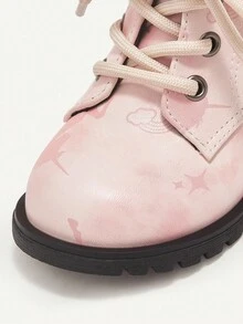 Cozy Pixies 1 双秋冬时尚可爱彩色独角兽印花舒适耐用平底踝靴，适合女婴 - 粉色 - 查看 7