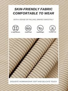 Dewbera Women's 3 PiecesYoga Workout Set, Casual Sexy Outdoor Running U-Neck Top, Comfortable Tummy Control Lifting Leggings, High Neck Tight Fit Long Sleeve Thumb Hole Jacket Beige Workout Set Ribbed Workout Set - Khaki - View 8