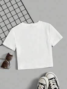 Muchica 休闲街头风格口纹白色短款圆领短袖T恤，适合女士，夏季