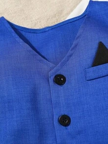 SHEIN 2 件套男婴正式绅士装，纯色背心 + 裤子套装，不含衬衫，不含配饰，适合 6 个月至 3 岁儿童，适合婚礼、表演、派对、生日、圣诞节和毕业典礼的正式穿着 - 寶藍色 - 查看 3