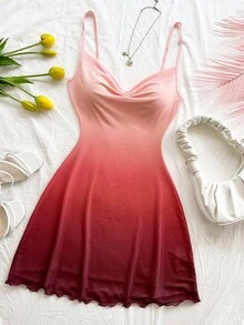 Soleia 大码女式细肩带垂坠领迷你连衣裙，渐变色，适合海滩、西部、度假、音乐节、夏季服装、波西米亚风