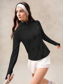 OutZeal 女士防紫外线凉爽触感修身立领拉链口袋防晒夹克女士骑行健身 - 黑色 - 查看 9