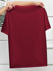 EMERY ROSE 大码女式休闲纽约字母印花宽松中长款短袖圆领 T 恤 - 酒紅色 - 查看 2