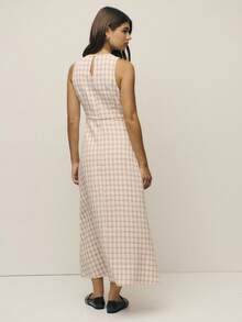 Nöista 粉色格纹无袖斜裁中长连衣裙 - 高圆领 - 紅色 - 查看 4