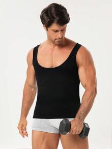 SHEIN Plus Size Men's Outdoor Casual Solid Color Sleeveless Shapewear Tops