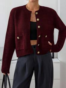 EURMUSE Áo khoác cardigan nữ màu đỏ tía cho mùa đông thường ngày - Màu Đỏ Sâu - Xem 6