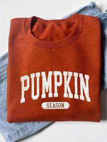 INAWLY 男士字母图案圆领长袖休闲宽松羊毛卫衣，秋冬 - 鏽棕色 - 查看 1