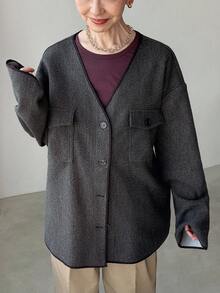 FRIFUL 女士时尚宽松落肩休闲外套 女士开衫 薄款开衫 老年女性服装 日本风服装 亚麻服装 女士外套 - 灰色 - 查看 7