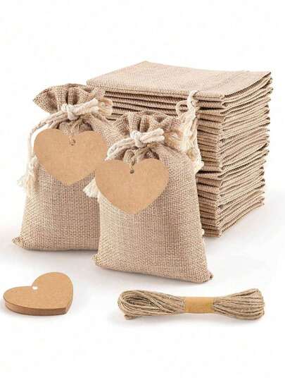1/10/20 Sets Premium Burlap Gift Bags With Drawstring And Love Design Gift Tags & String, 4x6 Inch Reusable Gift Bags, Burlap Bags, Linen Gift Bags For Wedding Favors Party Jewelry Pouches, Valentine's Day, DIY Craft Bags,Christmas