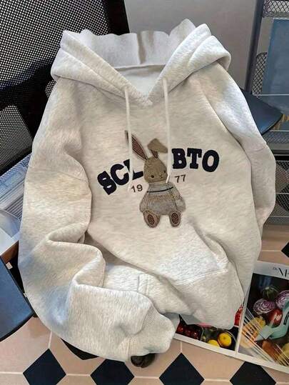 Flirla 时尚卡通兔子印花休闲连帽卫衣女款，秋冬必备单品，也是圣诞礼物