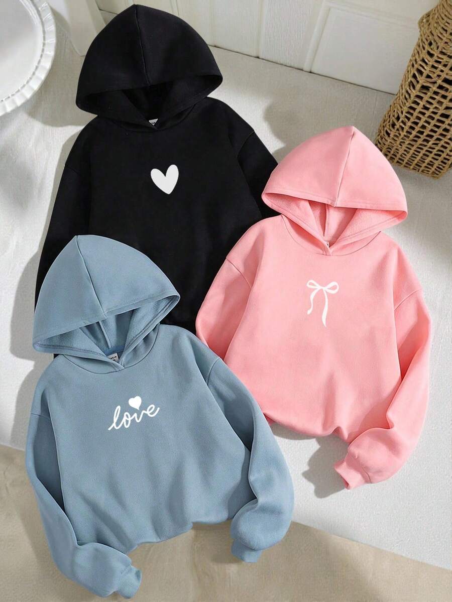 SHEIN 休闲宽松连帽长袖青少年女童运动衫 - 彩色 - 查看 1