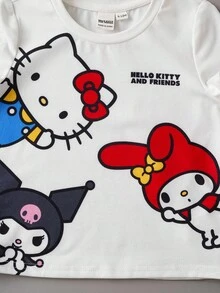 HELLO KITTY AND FRIENDS | SHEIN Baby Girl Cute Cartoon Pattern Round Neck Short Sleeve White T-Shirt - White - View 5