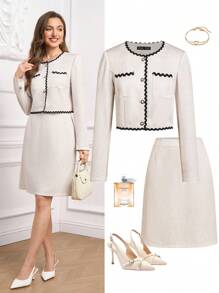 Ellevyn Women's Elegant Two Pieces Outfit, Blazer And Skirt Set, French Chic Design, Suitable For Autumn Business Casual Woman Old Money Style Women Fall Women Clothes Teacher Outfits For Women Office Outfits For Women School Clothes Fall Clothes Office Outfits For Women Old Money Style Women Work Outfits For Women Set Outfit For Women