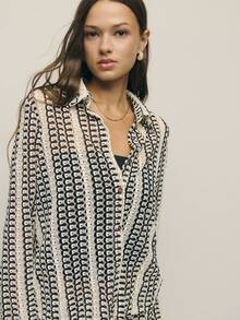 Nöista Crochet Button-Up Shirt Features A Vibrant Striped. With Long Sleeves And A Collared Neckline, It's Perfect For Layering Over Basics,4th Of July - Multicolor - View 1