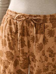 Wildy Vintage Straight Leg Casual Pants, American Western Country Style, New Arrival For Autumn Floral Print Pants Bohemian Pants Wide Leg Pants Corduroy Pants - Brown - View 7