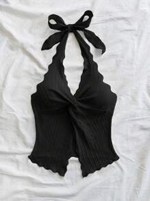 Soleia 时尚性感吊带系带扭褶下摆露背吊带背心 - 黑色 - 查看 3