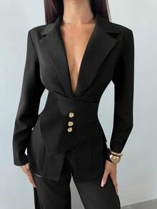 Firerie Áo khoác blazer công sở thanh lịch dành cho nữ - màu đen - Xem 7