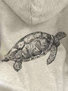 SHEIN Women's Casual Turtle Print Drop Shoulder Hoodie Sweatshirt, Autumn Fall Cloth For Women