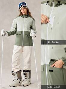OutZeal 女士滑雪服冲锋衣滑雪徒步防水防风保暖绗缝连帽户外外套秋冬 - 綠色 - 查看 5