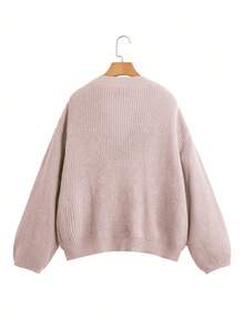 Omancia White Lantern Sleeve Button Front Ribbed Loose Knit Cardigan, Spring/Summer Fall Winter Cloth For Women - Apricot - View 2