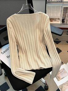 Franclia Suéter Casual de Manga Longa com Decote V Transposto de Cor Sólida, Outono