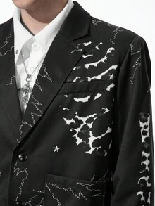 ROMWE MEN Goth 男士秋季斑驳花纹翻领长袖休闲西装外套 - 黑色 - 查看 2