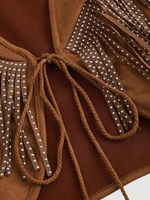 SHEIN MOD Women Bohemian 70s Fringe Sleeveless Jacket, Autumn Outerwear Tops,Fall Women Jackets,Western Jacket,Cowboy Jecket