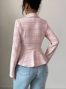 Elenzga Autumn/Winter New Knitted Elastic Chic Fashion Elegant Cinched Waist Design Shoulder Long Sleeve Women Plaid Jacket Fall Cloth For Women - Multicolor - View 3