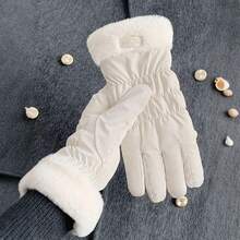 1 件女士冬季手套温暖触屏短信手套带温暖柔软衬里水晶天鹅绒（米白色），米白色 - 多色 - 查看 1