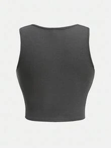 SHEIN 2pcs Tween Girls Letter Graphic Fitted Tank Top And Drawstring Shorts Set 2 Piece Woman Set Pants And Top Set Girl Co Ord Sets 2 Piece Set Teen Milano Italy Set - Dark Grey - View 7