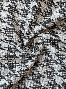 Elenzga Women's Elegant Autumn Long Sleeve Jacquard Black & White Decorative Pocket Plaid Textured Bodycon Maxi Dress, Versatile For Commute And Date