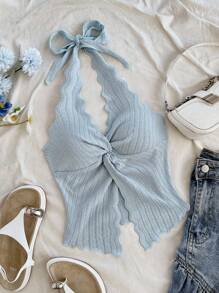 Soleia Summer Cute Fashionable Sexy Halter Tie Twist Open Back Top