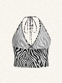 Muchica Top A Maglia Halter Da Donna Di Taglia Più Grande, Stretto A Motivo Zebrato - Multicolore - Visualizzare 4