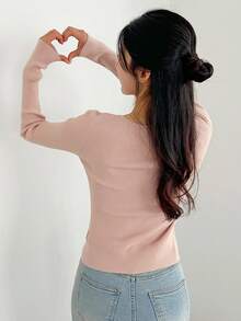 DAZY 女式高领修身长袖毛衣秋季 - 粉色 - 查看 6