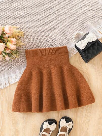 Sparklyn Girls' Solid Color Pleated Casual Versatile Cute Simple Knit Mini Skirt, Suitable For Vacation, Party, Play, School, Amusement Park, Family Gathering, Evening Party, Halloween, Autumn/Winter Bestseller Kids Brown Skirt Brown Skirt Girls Girls Brown Skirt Tween Brown Skirt Knit Skirt Kids Tween Skirt Brown Toddler Brown Skirt Brown Skirt For Girls Brown Knit Skirt Kids Brown Skirts Skirt For Teens Girl Saia Marrom Kids Autumn And Winter Young Girls Dressse Autumn Winter Young Girls Dress