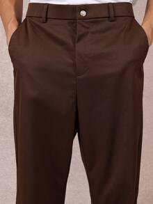 SUMWON 喇叭阔腿裤棕色斜纹布基本款裤子秋冬喇叭裤连衣裙复古时尚宣言 - 棕色 - 查看 6