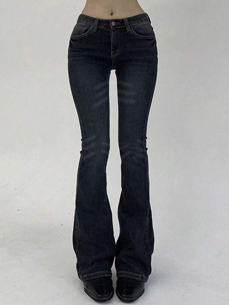 Women Slim Fit Low Waist Flare Ankle-Length Jeans