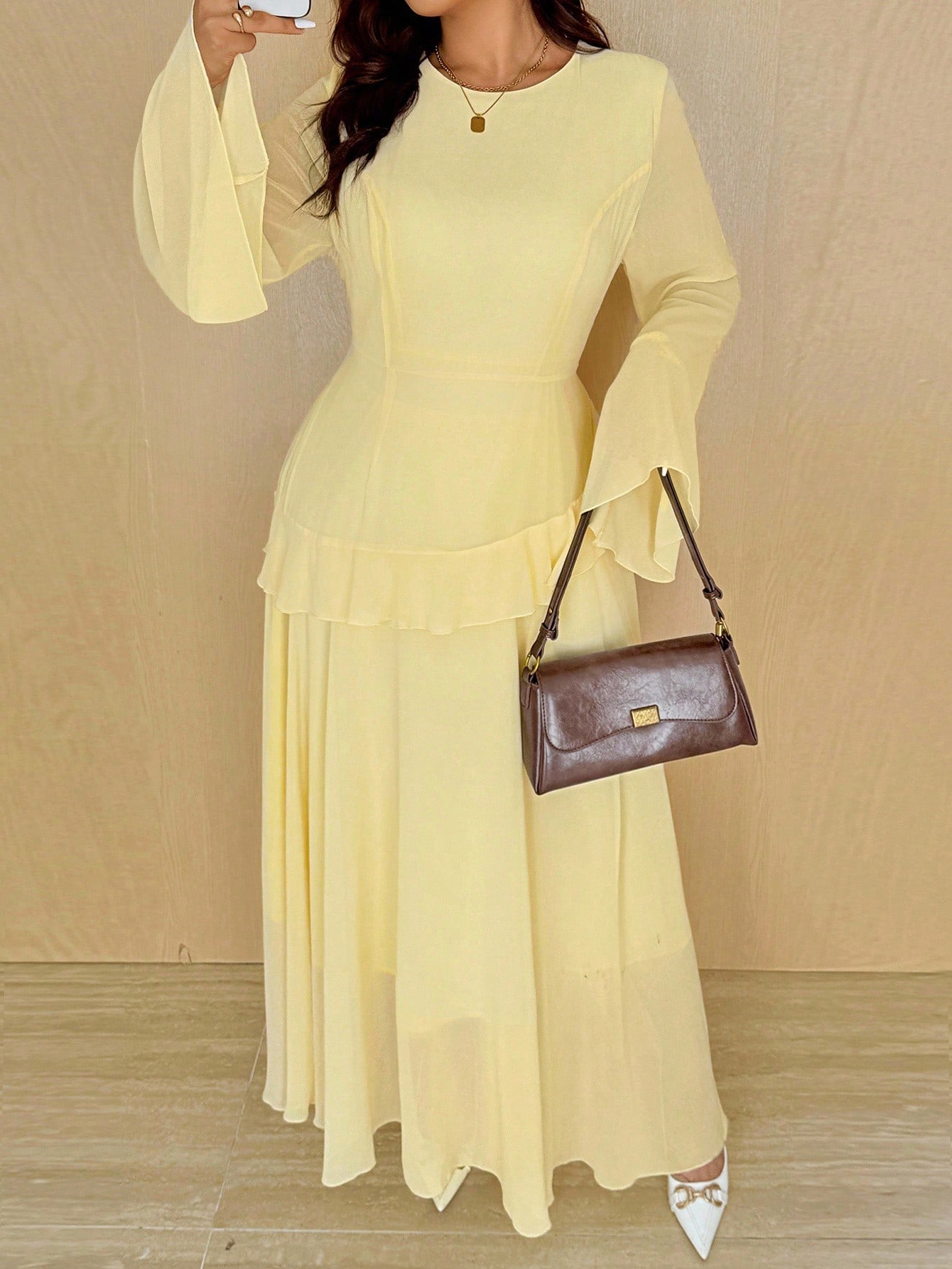 Vionelle فستان نسائي أنيق ذو لون أحادي للمقاسات ال...