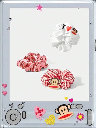 Paul Frank X ROMWE Set da 3 elastici per capelli da donna con motivi alla moda a quadri, a cuore e a cartone animato