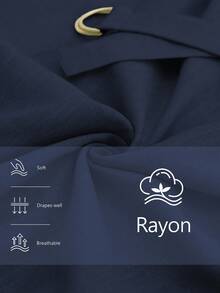 Aalyst 女士优雅简约高端时尚V领无袖收腰复古D形环扣装饰A字七分袖中长连衣裙，适合办公室、通勤、海滩、度假、音乐节等场合，纯色竹纤维面料 - 藏蓝色 - 查看 4