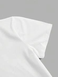 Muchica 休闲街头风格口纹白色短款圆领短袖T恤，适合女士，夏季