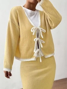 Flirla 2pcs Ombre Bowknot Strap Casual Basic Knit Set, Autumn/Winter - Multicolor - View 5